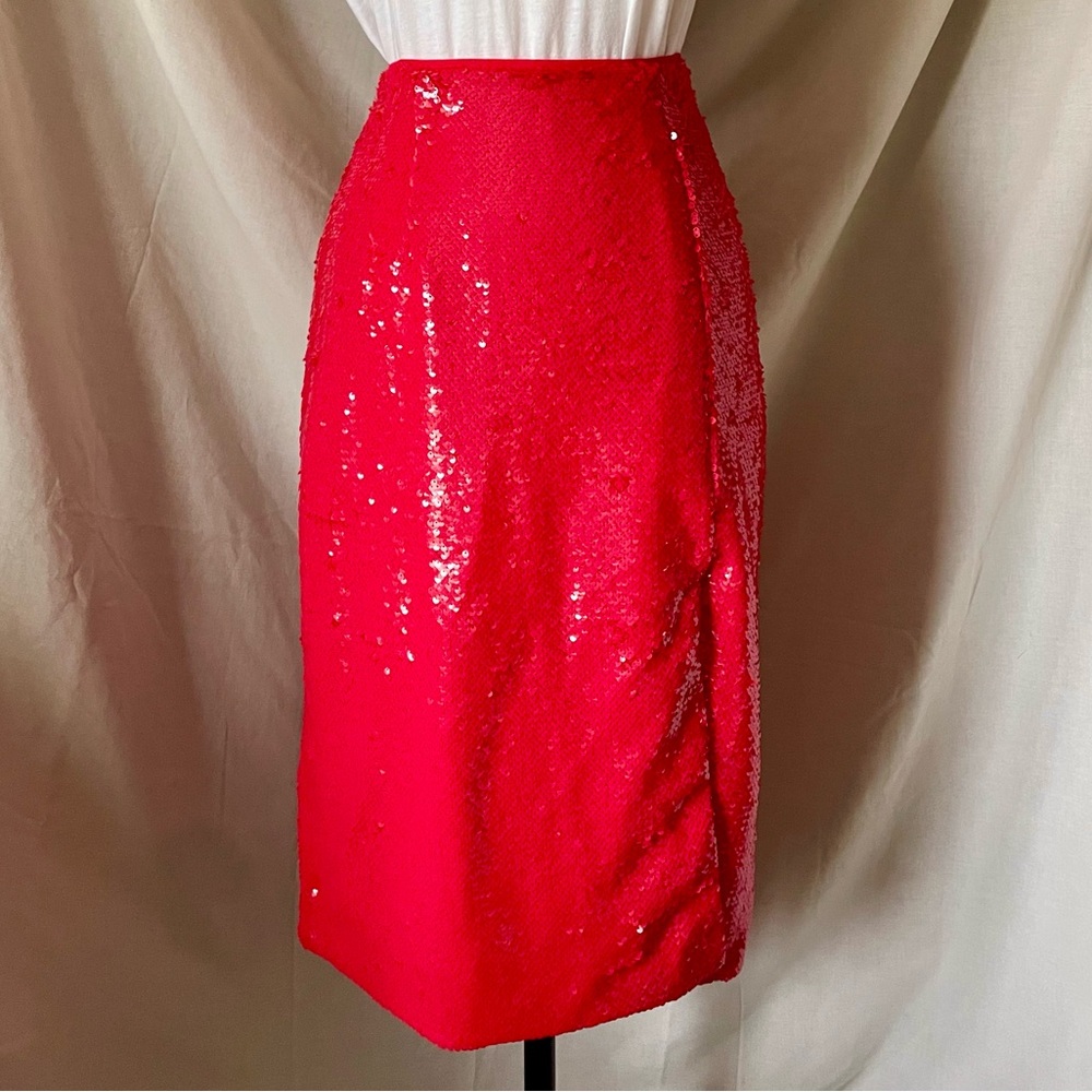 Glamour ASOS Cherry Red Sequin Pencil Skirt sz UK 12 / US 8-10 NWT - Picture 4 of 13
